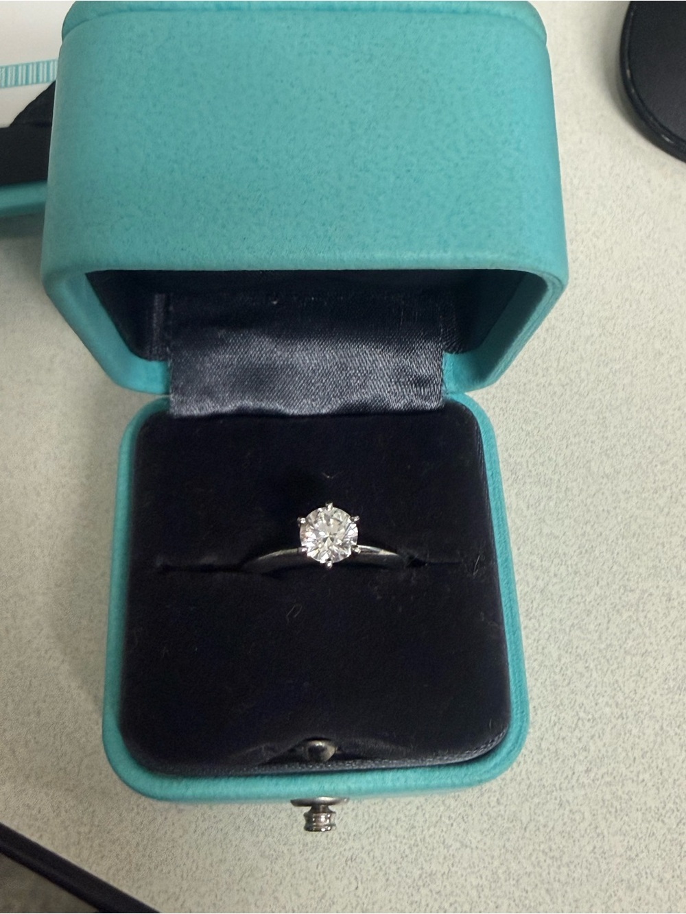 Classic Solitaire Round-Cut Diamond Engagement Ring in Silver - Teal Box